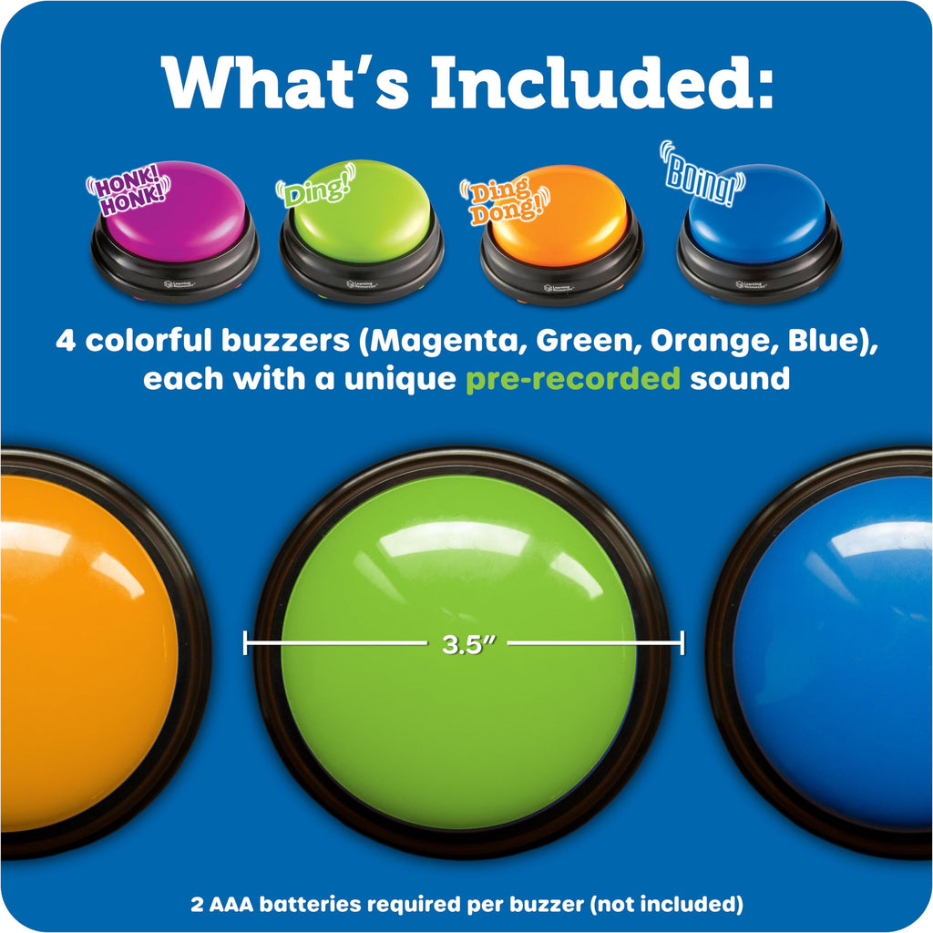 Engage learning with Learning Resources Answer Buzzers, featuring 4 vibrant colors and unique sounds. 100% Authentic, Available in India at Curat Cart.