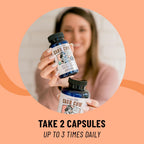 Premium imported Legendairy Milk Lactation Supplement bottles showcased by a smiling user. Available at Curat Cart.