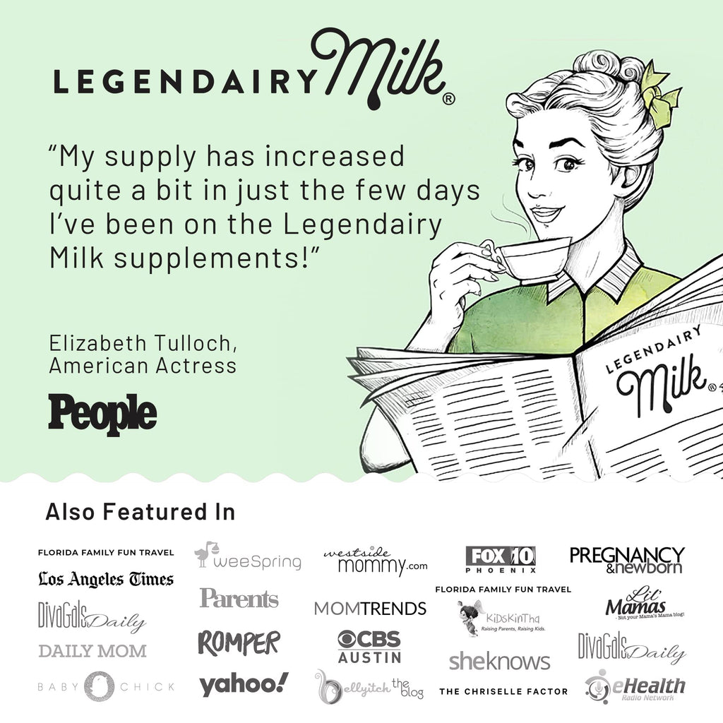 Legendairy Milk Lactation Supplement in official packaging, promoting increased milk supply. Available at Curat Cart.