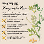 Fenugreek-free benefits highlighted for Legendairy Milk Lactation Supplement, specially curated by Curat Cart for your peace of mind.