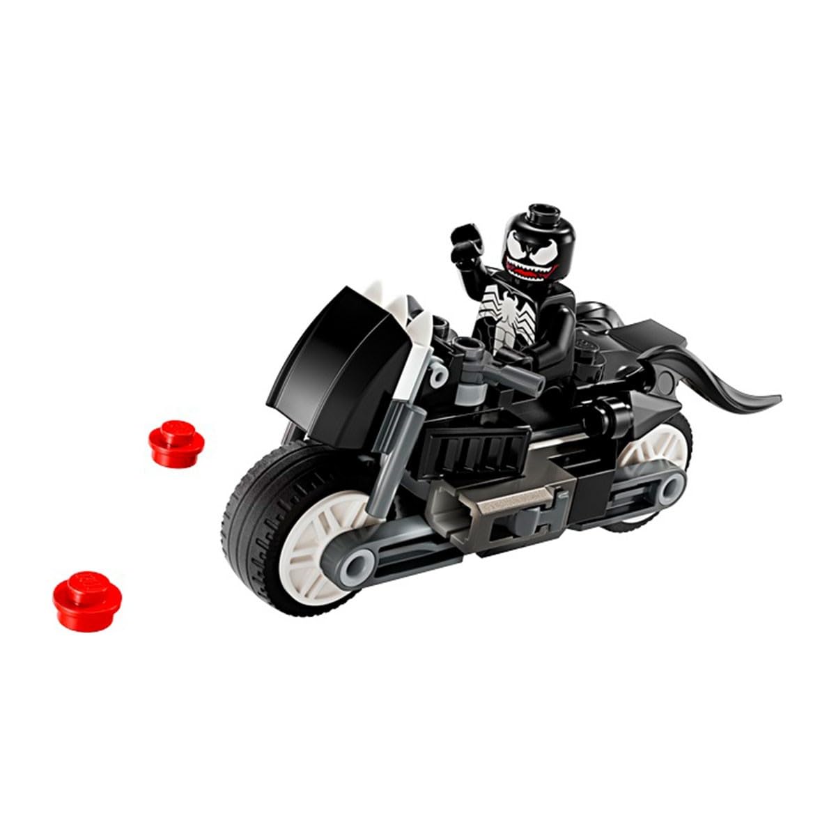 Authentic LEGO 30679 Marvel set featuring Venom on a sleek black motorcycle with red accessories.