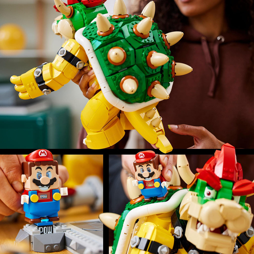 A child builds the LEGO 71411 set featuring Bowser and Mario. Trust this set, verified by CuratCart for quality.