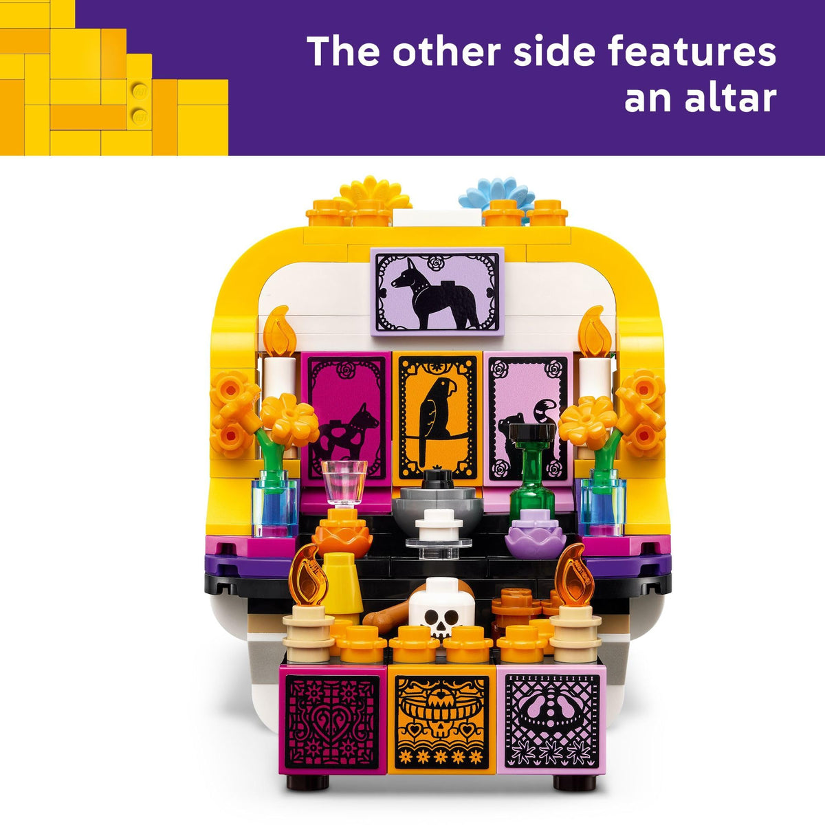 Official LEGO Altar of the Dead 40811 features vibrant colors, intricate designs, and playful decorations for creative fun.