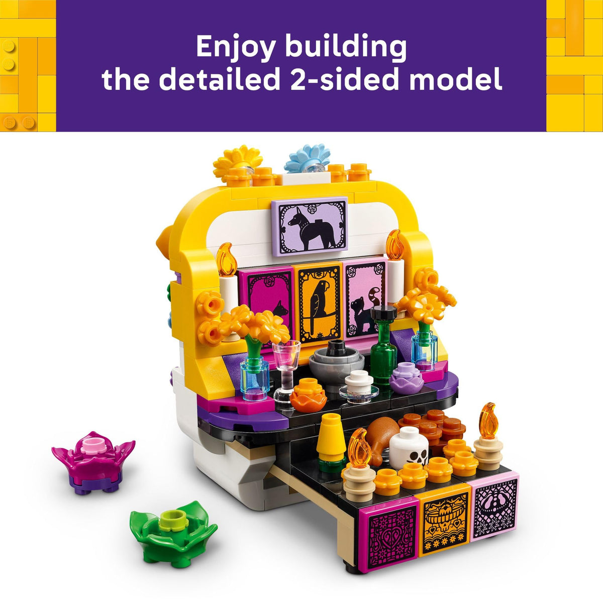 Build the vibrant LEGO Altar of the Dead 40811, featuring colorful details and dual-sided design. Premium imported set.