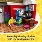 LEGO set featuring the Able Sisters shop from Animal Crossing, complete with characters and a sewing machine.