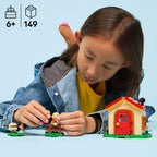 A child interacts with LEGO Animal Crossing Goldie’s Cozy House set. Available online, ideal for ages 6+. Order now!