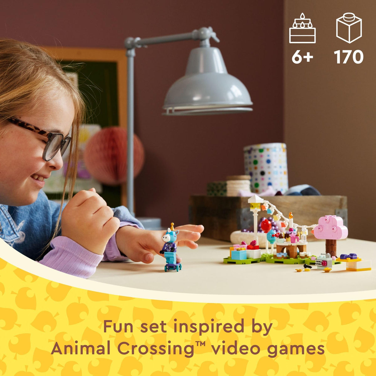 Creative LEGO set featuring Julian’s Birthday theme from Animal Crossing. Order online, available for fun building!
