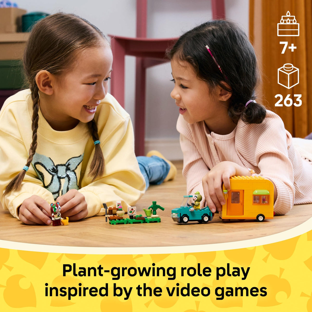 Available in India, order the LEGO Animal Crossing Leif's Caravan & Ga set. Perfect for plant-growing role play!