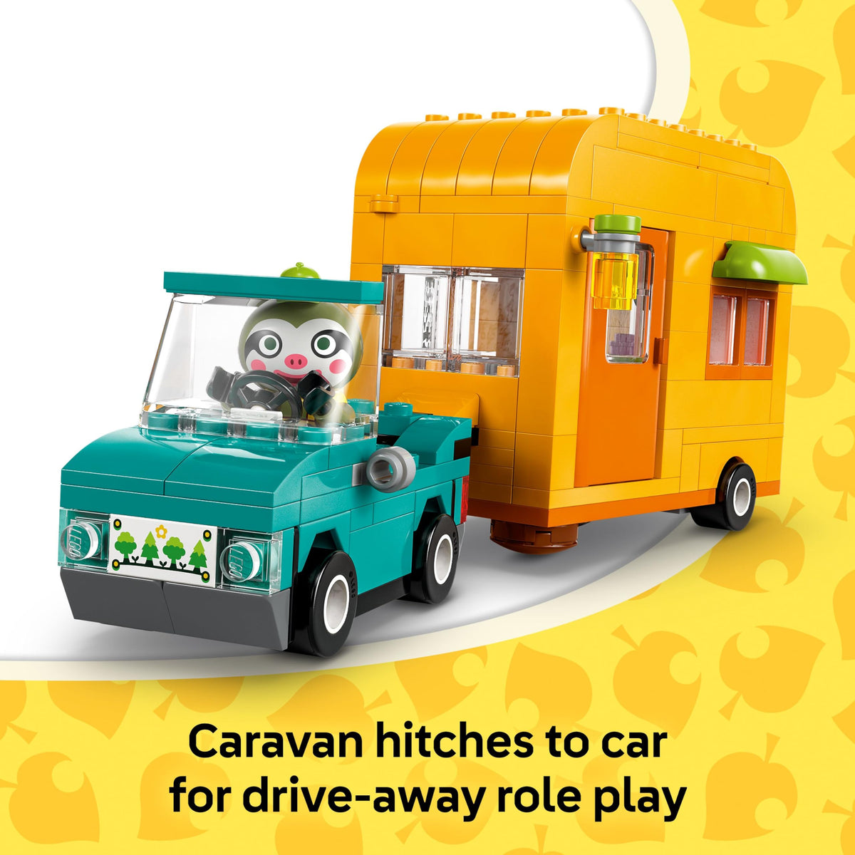 LEGO set featuring a teal car and vibrant orange caravan for creative role play. Verified by CuratCart for quality.