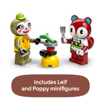 LEGO Animal Crossing set featuring Leif and Poppy minifigures by a cooking stove, original packaging included.