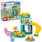 100% Genuine LEGO Bluey Playground Fun set with slide, Bluey figure, toys, and accessories for creative play.