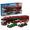 100% Authentic LEGO City F1 Truck set with RB20 & AMR24 cars, featuring 1806 pieces for creative play.