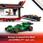 Features ramps for easy access to the RB20 and AMR24 F1® race cars. Verified by CuratCart for quality assurance.