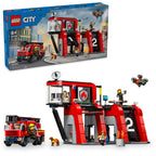 Authentic LEGO City Fire Station set featuring fire truck, firefighters, and accessories. Ideal for ages 6+.