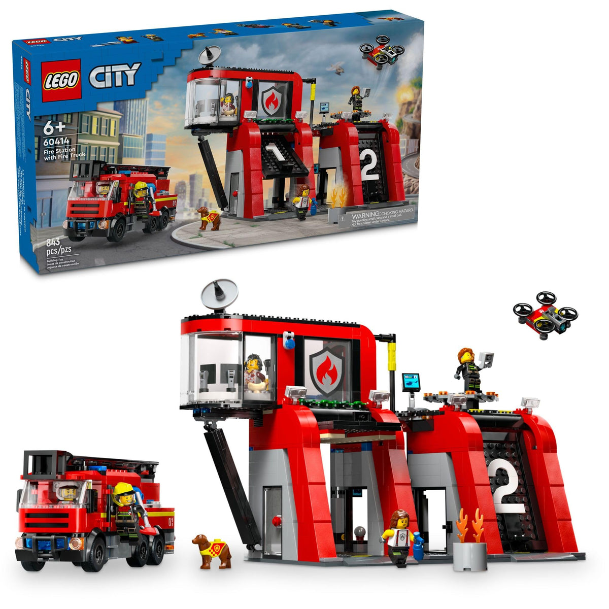 Authentic LEGO City Fire Station set featuring fire truck, firefighters, and accessories. Ideal for ages 6+.