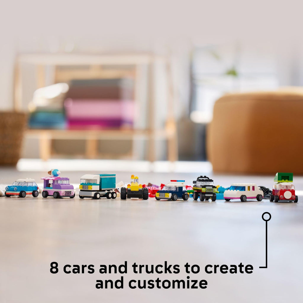 Premium imported LEGO set with 8 customizable cars and trucks, perfect for budding builders and imaginative play.