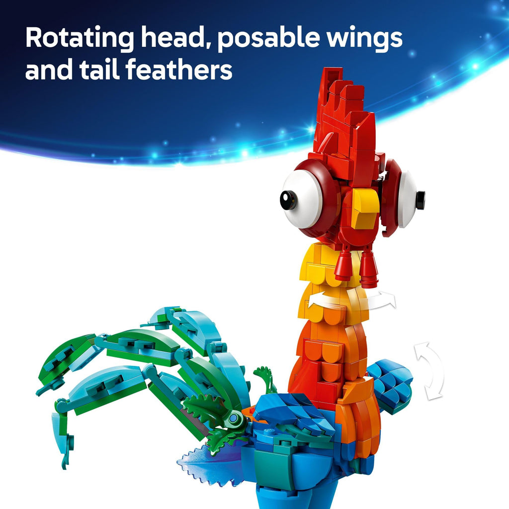 Build the vibrant LEGO Disney Moana Heihei with rotating head, posable wings, and tail feathers. Verified by CuratCart.
