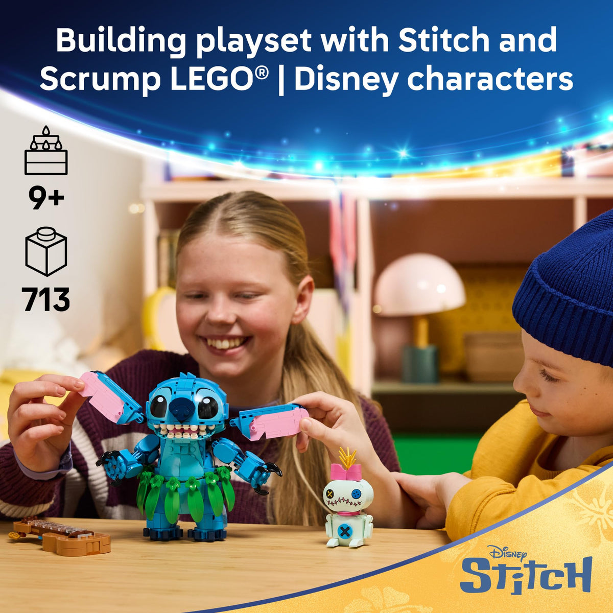 Build a fun LEGO Disney playset featuring Stitch and Scrump, available online. Ideal for ages 9+. Order now!