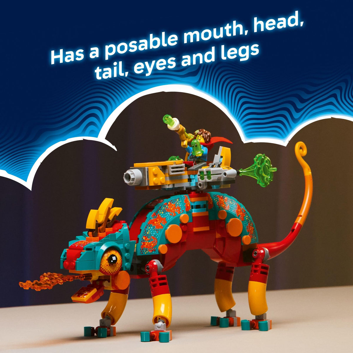 Explore LEGO DREAMZzz Mateo’s Fire Chameleon with posable features. Verified by CuratCart for quality assurance.