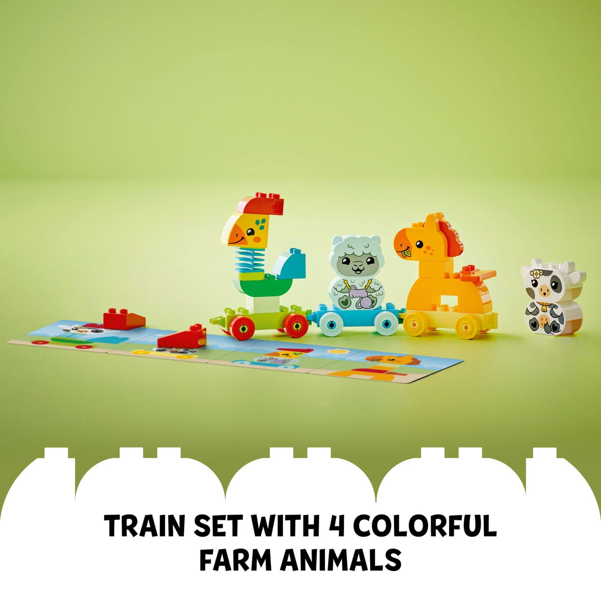 Explore creativity with LEGO DUPLO My First Animal Train 10412, featuring 4 colorful farm animals on a train.