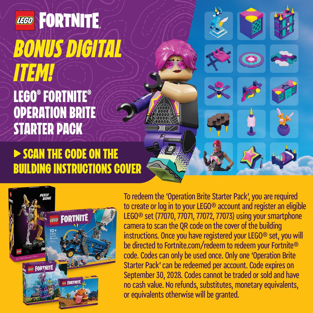 LEGO Fortnite Battle Bus set available online. Includes bonus digital starter pack with purchase. Order now!