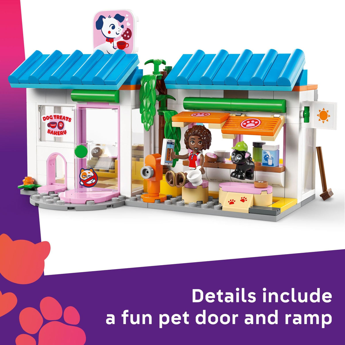LEGO Friends Dog Treats Bakery 42677 features a pet door, ramp, and interactive play areas. A global favorite for creative fun.
