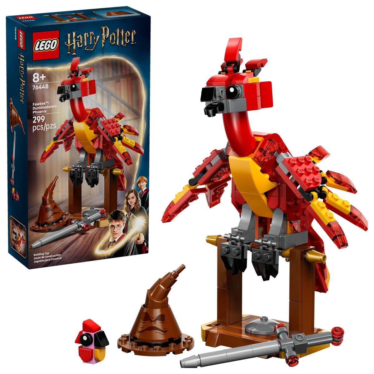 Build the authentic LEGO Harry Potter Fawkes set with 299 pieces. Perfect for fans aged 8 and up. 100% genuine product.
