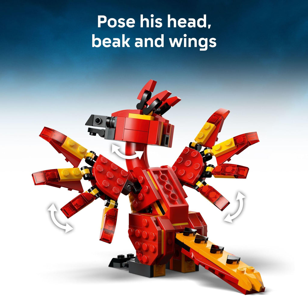 Premium imported LEGO Harry Potter Fawkes model; poseable features include head, beak, and wings.