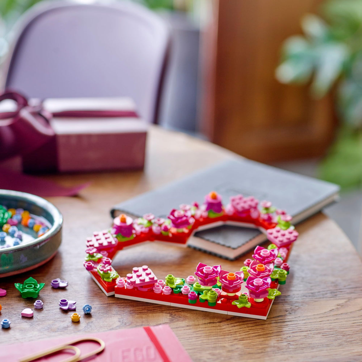 Premium imported LEGO Heart Ornament set, features vibrant colors and floral designs perfect for holiday decor.