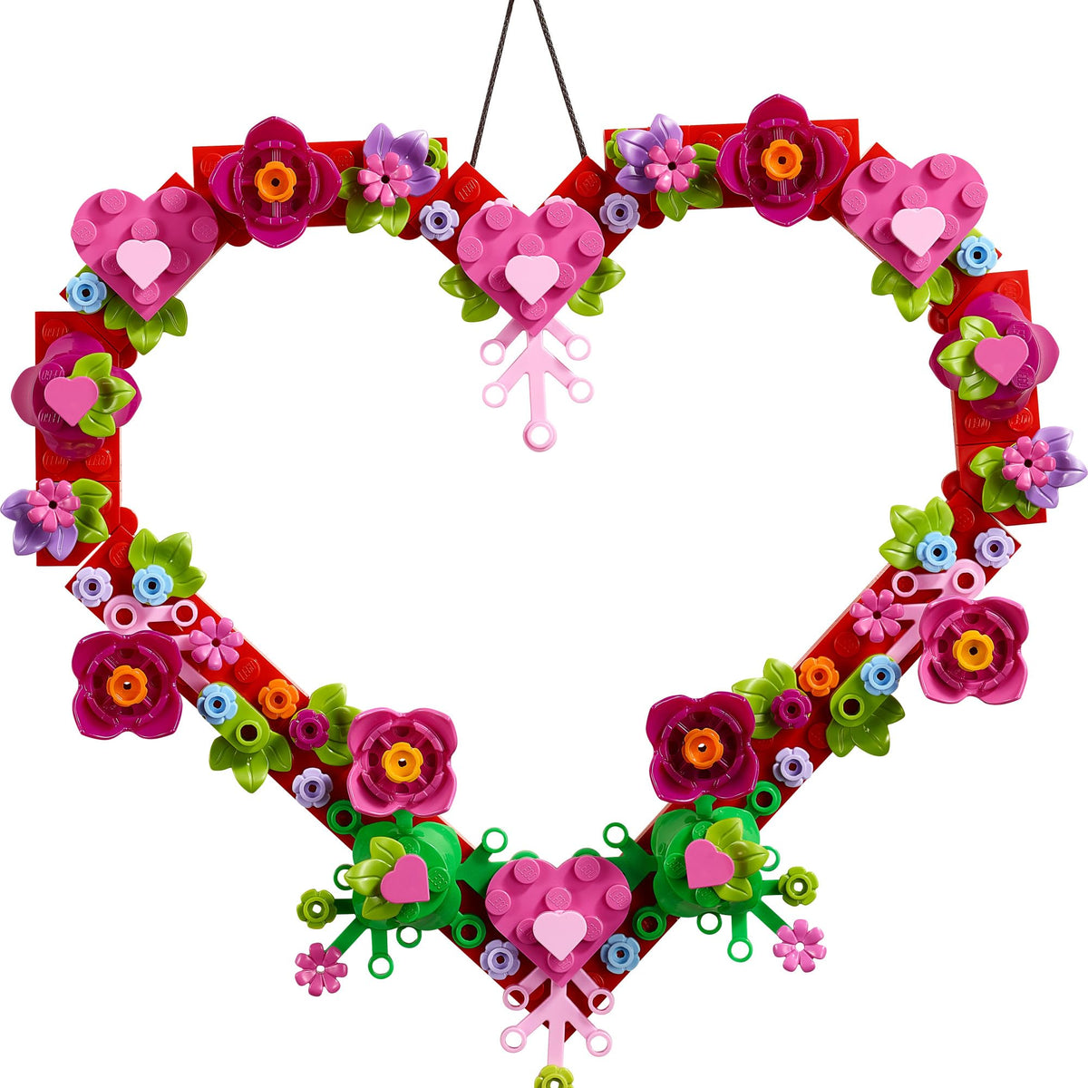 Authentic LEGO Heart Ornament Building Toy Set features vibrant flowers and hearts, perfect for festive decoration.