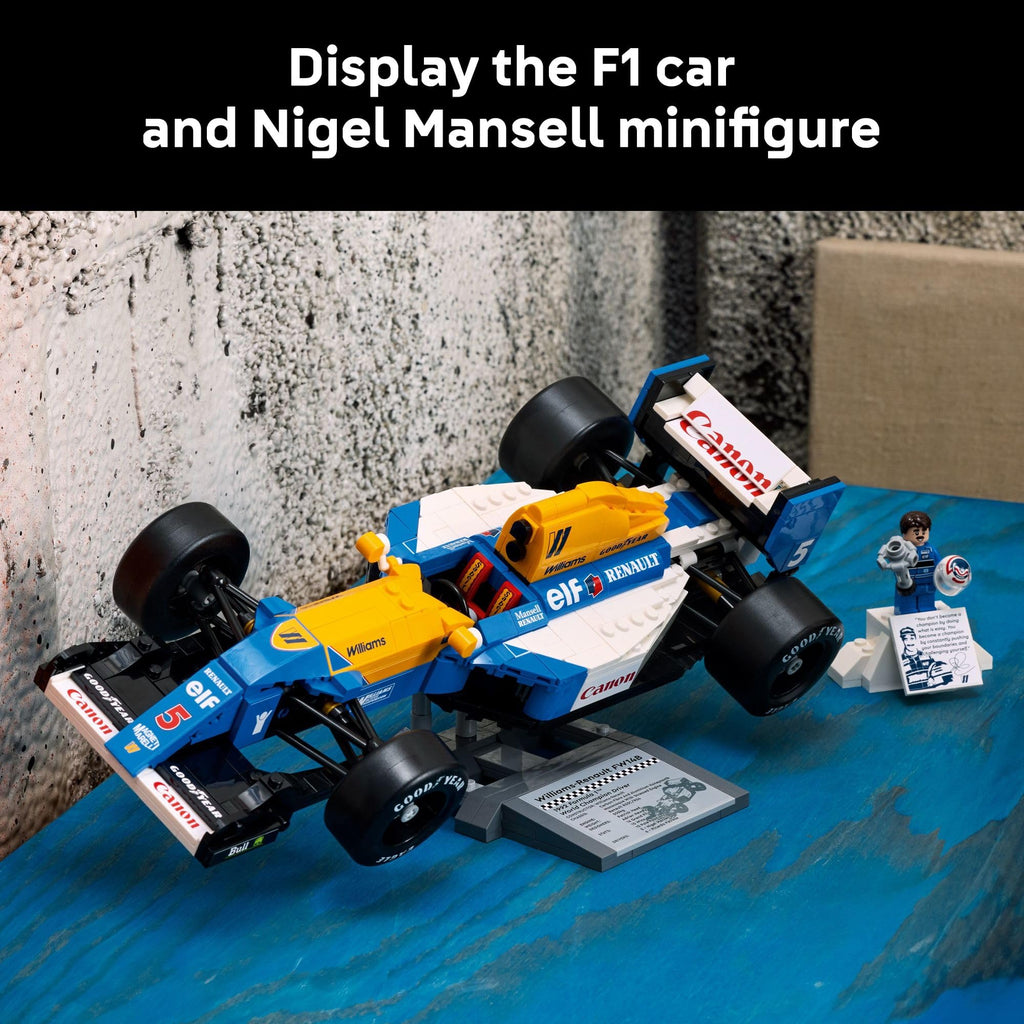 Showcase the LEGO Icons Williams Racing FW14B model with Nigel Mansell minifigure. Available now, order online!