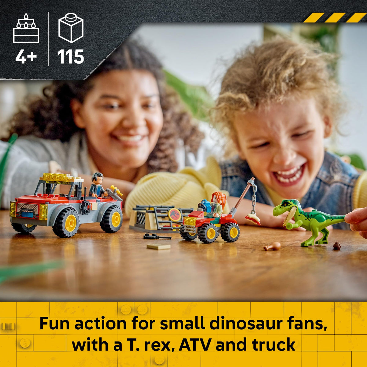Kids enjoy the LEGO Jurassic World Young T. rex Transpo set featuring a T. rex, ATV, and truck. Order online today!