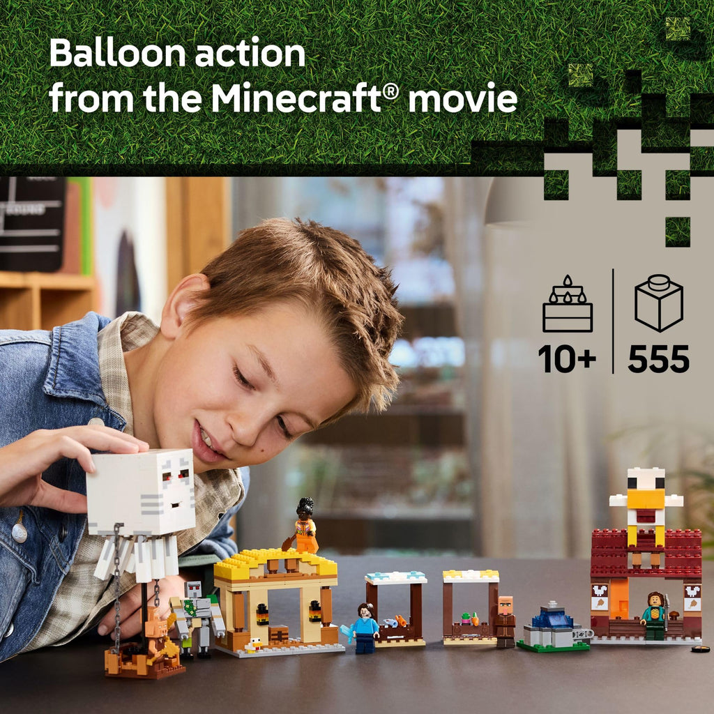 Build the LEGO Minecraft Ghast Balloon Village set with 555 pieces. Available online for order. Perfect for ages 10+.