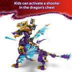 Build the LEGO NINJAGO Arc Dragon of Focus, featuring a chest shooter and vibrant colors. Verified by CuratCart.