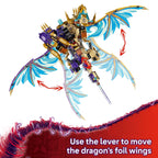 Premium imported LEGO NINJAGO Arc Dragon of Focus Battle features movable foil wings and detailed design elements.