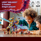 Engaging LEGO NINJAGO Arc Dragon playset with kids, featuring a 2-headed dragon. Available in India. Order online today!