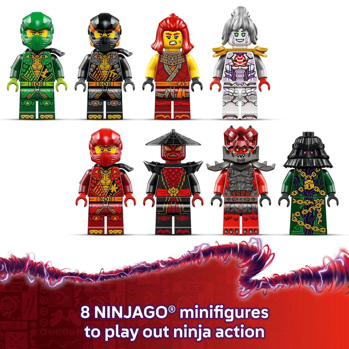 Discover the LEGO NINJAGO Arc Dragon set featuring 8 distinct minifigures for immersive ninja battles and adventures.