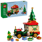 100% Genuine LEGO Santa's Delivery Truck set with festive tree, elf figure, and colorful gifts for holiday fun.