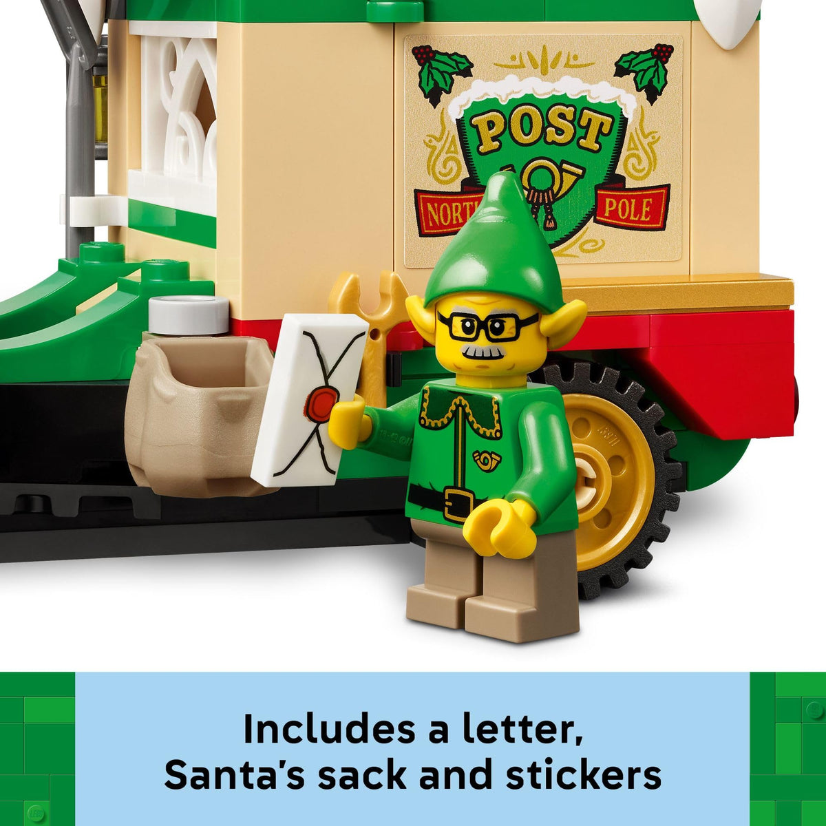 LEGO Santa's Delivery Truck toy features an elf, letter, sack, and stickers, perfect for festive fun. Official LEGO set.