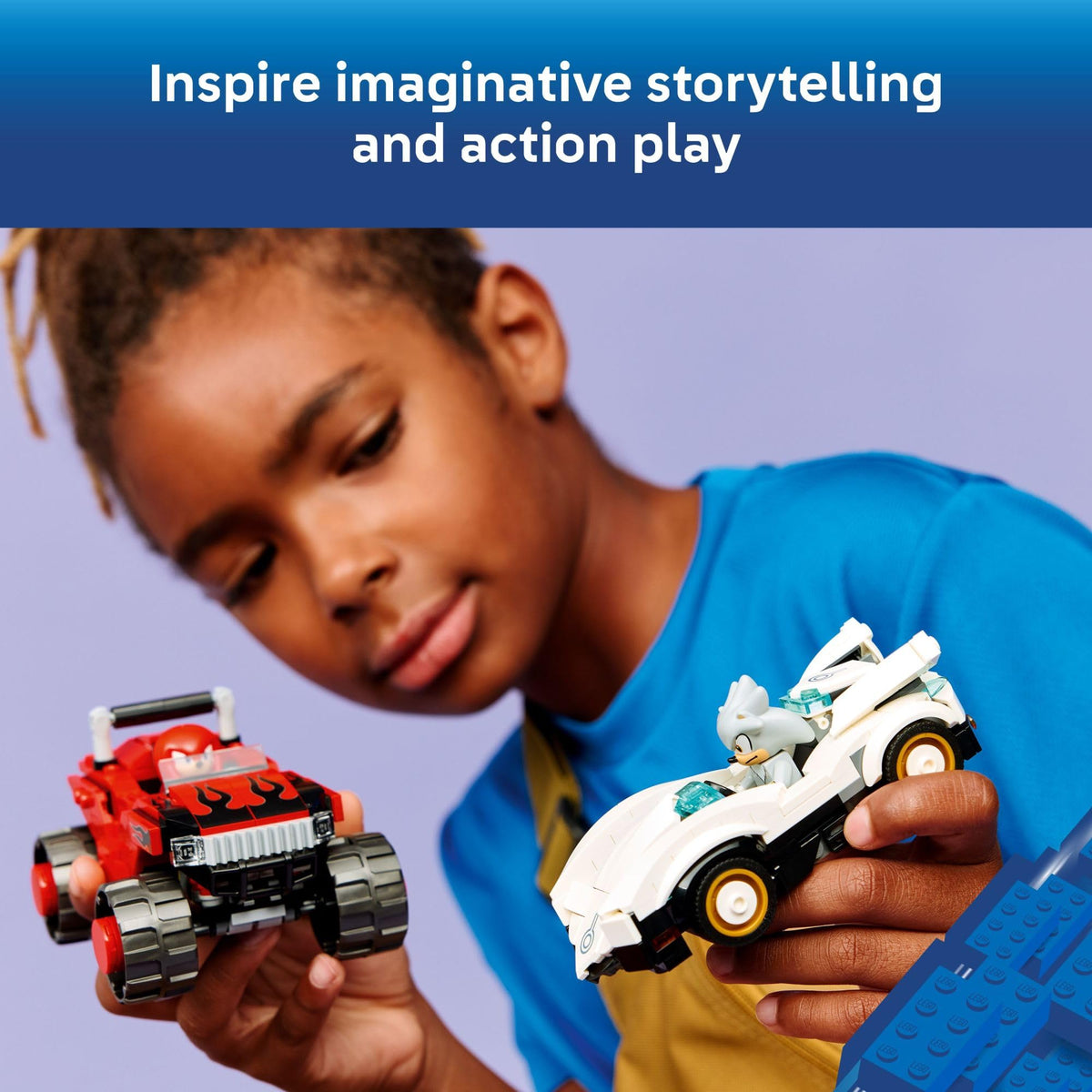 A child enjoys hands-on play with LEGO Sonic the Hedgehog Silver’s Car vs. set, promoting creativity and fun.