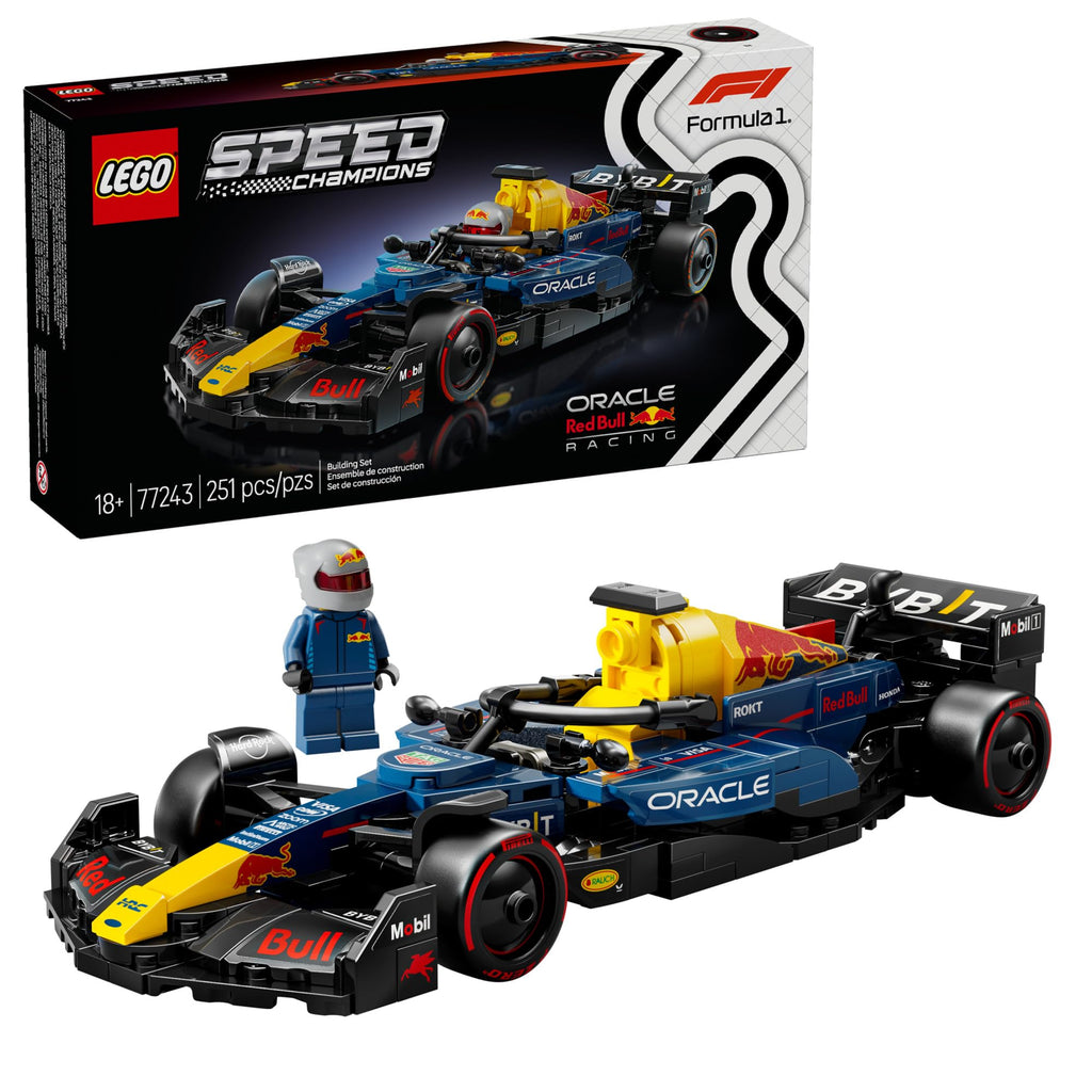 Authentic LEGO Speed Champions set featuring the Oracle Red Bull Racing F1 car and driver minifigure, complete and ready for action.