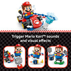 LEGO Super Mario Kart set with interactive sounds, visual effects, and playful Mario mini-figure. Verified by CuratCart.