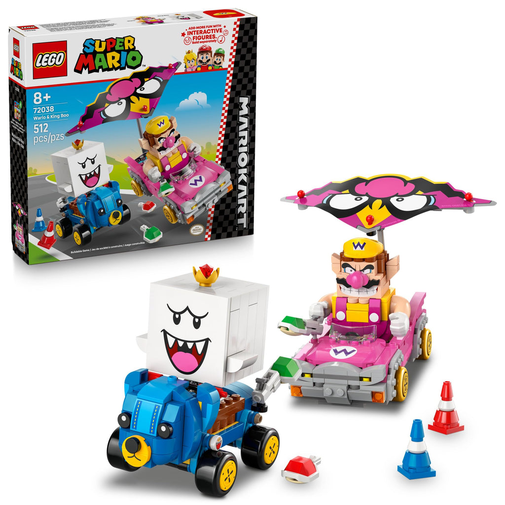Authentic LEGO Super Mario Kart set featuring Wario and K. Includes 512 pieces for interactive play.