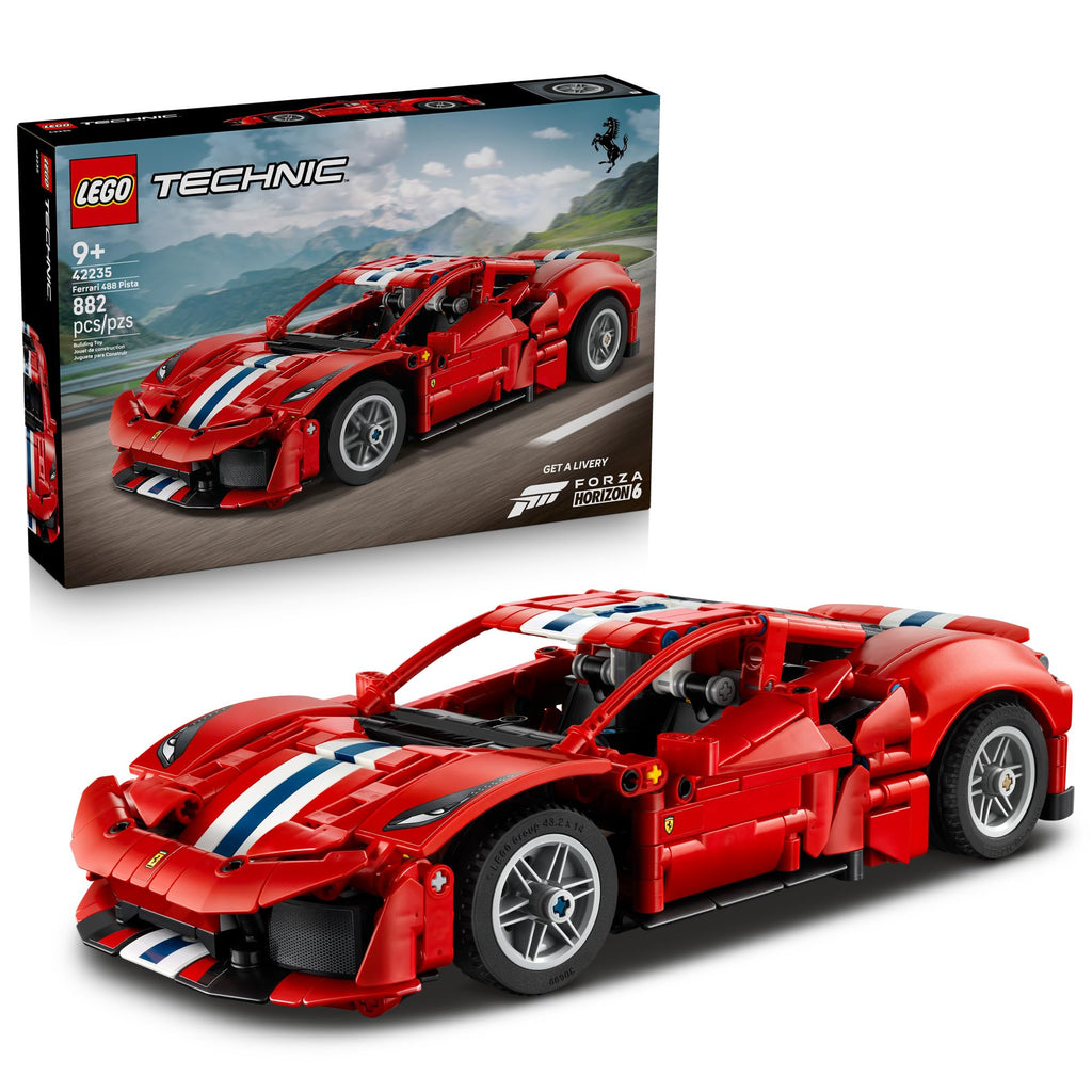 Authentic LEGO Technic Ferrari 488 Pista set with 682 pieces, perfect for ages 9+, featuring a realistic car model.