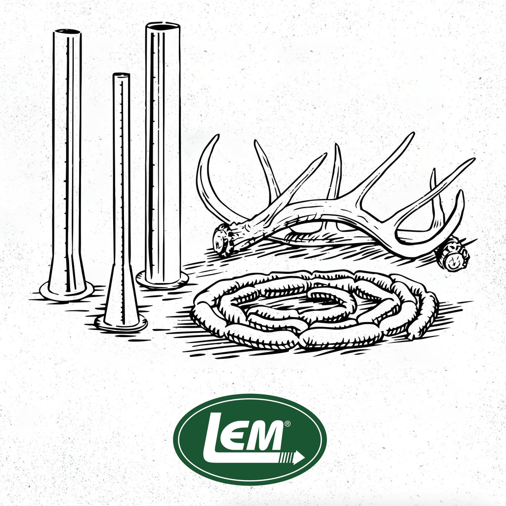 Premium LEM Natural Hog Casings showcased with quality tools, perfect for gourmet sausage making. Available at Curat Cart.