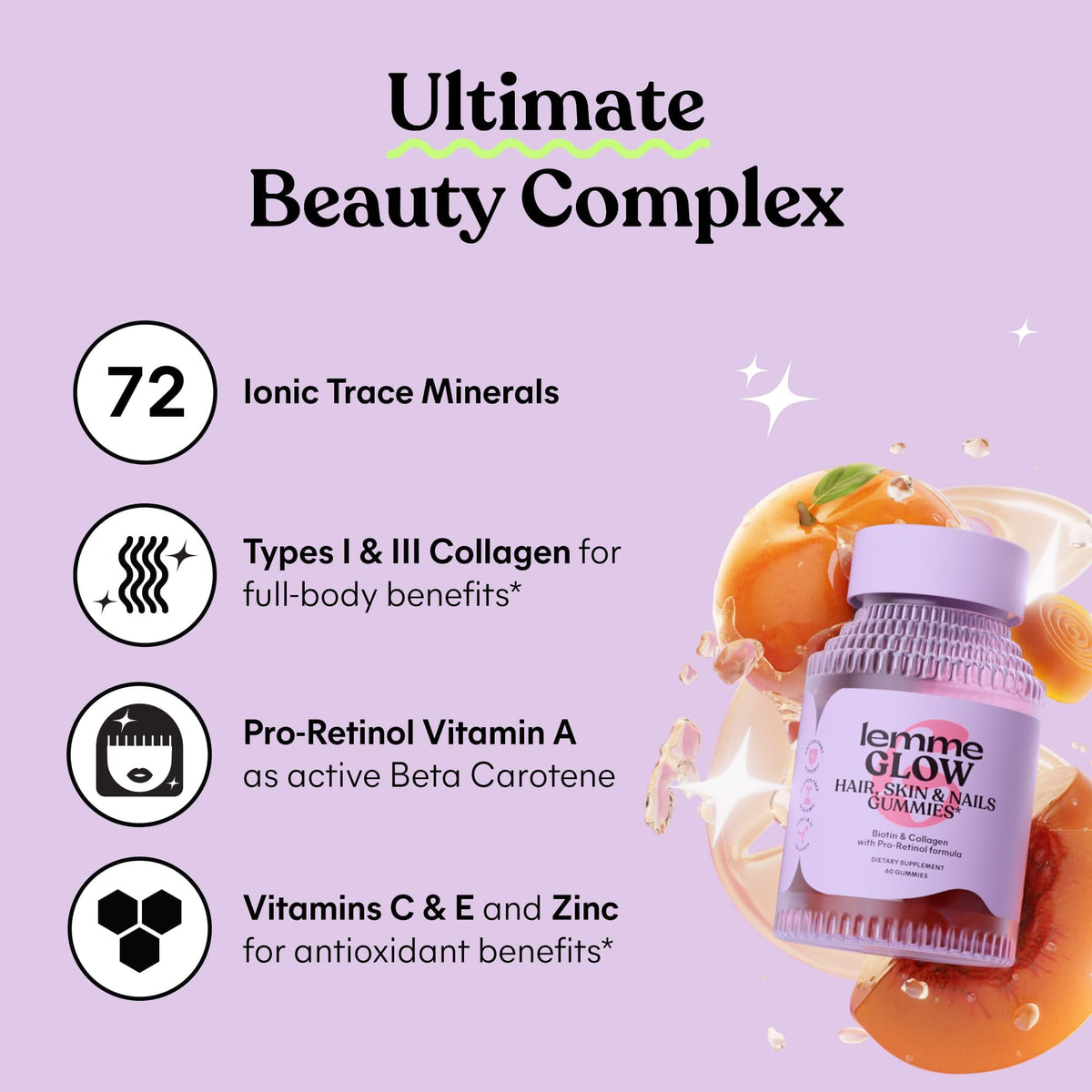 Lemme Glow Collagen Gummies, enriched with collagen and vitamins, verified by CuratCart for your beauty needs.