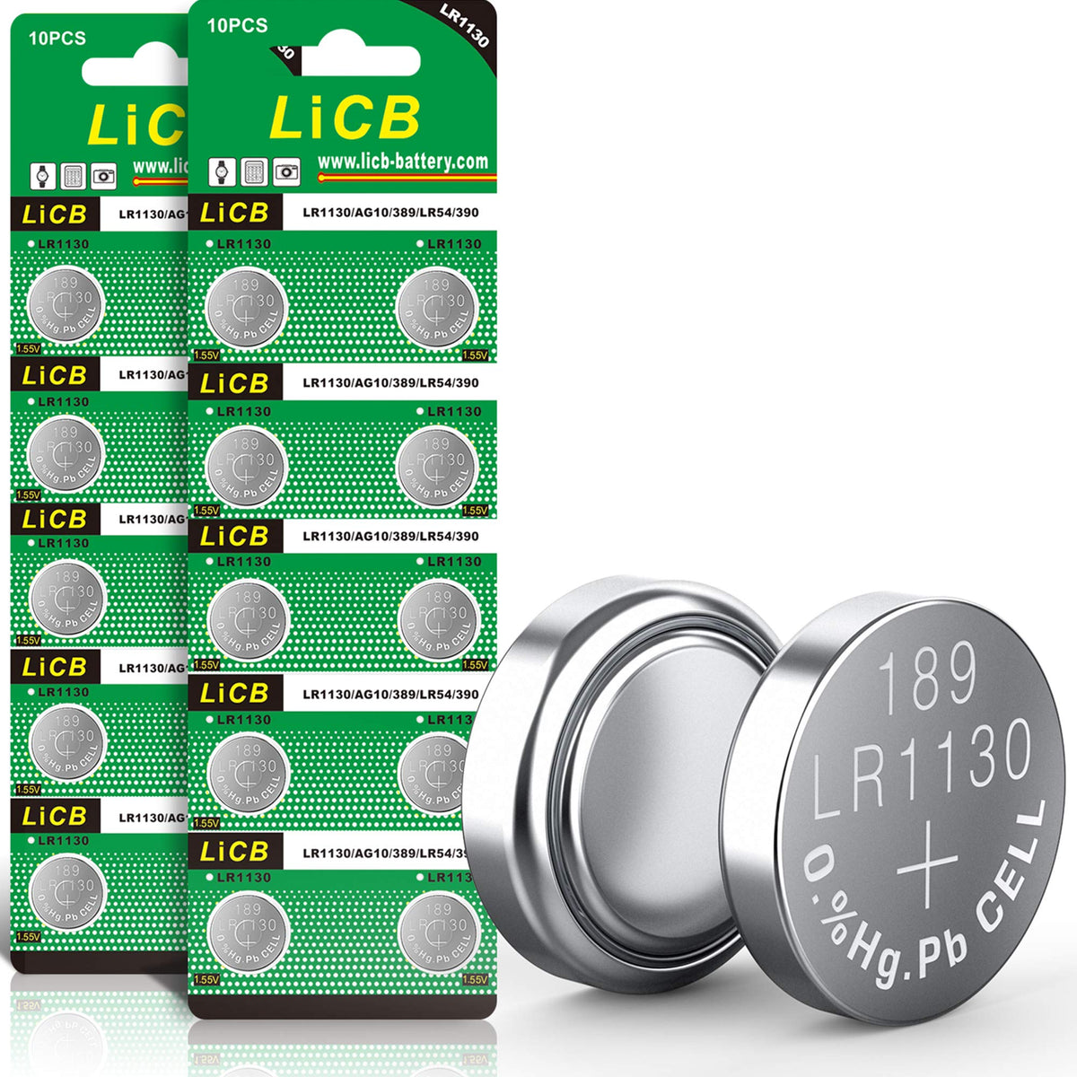 Authentic LiCB LR1130 button cell batteries pack of 10, featuring durable design and reliable performance.