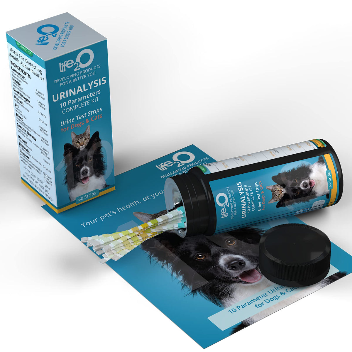 Premium imported life2O Cat & Dog Urine Test Strips for comprehensive pet health analysis, available at Curat Cart.