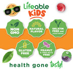 Lifeable Kids Vitamin C Gummies in official packaging, highlighting non-GMO, gluten-free, and vegetarian qualities. Available at Curat Cart.