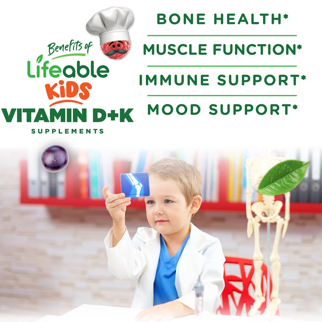 Lifeable Kids Vitamin D3 K2 Gummies in premium packaging, promoting bone health and immune support. Available at Curat Cart.